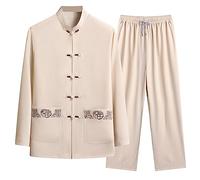 Generisch Kungfu Tang Costume pour homme traditionnel chinois Arts martiaux Taichi Shaolin Wushu Qigong Manches longues Brodé Survêtement de loisirs Uniforme Veste Pantalon Tenue d'arts martiaux