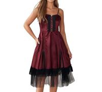 Generisch La robe médiévale sans manches d'Halloween pour filles est à la mode. C'est une robe longue sans bretelles, rouge, XL