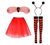 Generisch Ladybug Lot de 4 jupes ailes, bandeaux pour cheveux, chaussettes, coccinelle, pour Halloween, carnaval, cosplay, fête