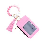 Generisch Lanière avec porte-monnaie, bracelet à pompons de perles, porte-monnaie, étui pour cartes pour femme, fête, rendez-vous, anniversaire, vacances, shopping, voyage, Rose, Voir description