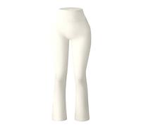 Generisch Legging blanc pour femme - Pantalon de yoga opaque côtelé sans couture - Entraînement - Taille haute - Pantalon évasé - Legging 3/4 de sport pour femme, beige, L