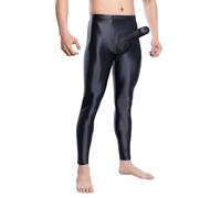 Generisch Legging brillant pour homme - Sexy - Effet mouillé - Opaque - Pantalon de compression - Avec volants - Taille haute - Pantalon de sport élastique, Noir , XXL
