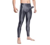 Generisch Legging brillant pour homme - Sexy - Effet mouillé - Opaque - Pantalon de compression - Avec volants - Taille haute - Pantalon de sport élastique, gris, XL