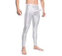 Generisch Legging brillant pour homme - Sexy - Effet mouillé - Opaque - Pantalon de compression - Avec volants - Taille haute - Pantalon de sport élastique, Blanc., XXL
