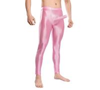 Generisch Legging brillant pour homme - Sexy - Effet mouillé - Opaque - Pantalon de compression - Avec volants - Taille haute - Pantalon de sport élastique, Rose, L