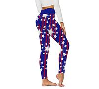 Generisch Legging court opaque pour femme - Entraînement de course à pied imprimé - Yoga Indépendance Day - Collants taille haute - Sports - Yoga - Legging à carreaux, bleu foncé, M