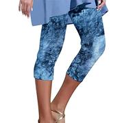 Generisch Legging Damen 3/4-Leggings für Frauen, Hoch taillierte Print-Leggings für Frauen, lässige, sportliche Strumpfhose, Yoga-Training, Kurze Hosen, Dunkelblau, XL