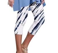Generisch Legging Damen 3/4-Leggings für Frauen, Hoch taillierte Print-Leggings für Frauen, lässige, sportliche Strumpfhose, Yoga-Training, Kurze Hosen, Weiß, L
