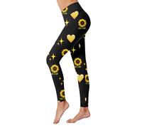 Generisch Legging Damen Damenstrumpfhose Kompression Valentinstag Druck Hohe Taille Hose Yoga Laufen Fitness Leggings mit Hoher Taille, Gelb., M