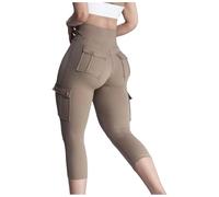 Generisch Legging de sport pour femme - Pantalon de yoga - Pantalon de sport pour femme - Capri cargo - Legging avec poches - Taille haute - Scrunch Butt Lifting - Entraînement - Pantalon de course