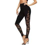 Generisch Legging de yoga pour femme - Legging de yoga décontracté - Pantalon en dentelle - Ensemble de bijoux de danse du ventre, Noir , S