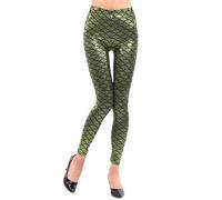 Generisch Legging d'écailles de poisson pour femme - Pantalon skinny élastique - Legging push-up - Pantalon de sirène - Taille haute, O vert clair, M