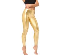 Generisch Legging en cuir synthétique brillant pour femme avec finition métallique, coupe ajustée, longueur 9/10, pantalon polyvalent et tendance, pull noir avec paillettes, Or rose, L