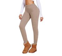 Generisch Legging en velours allemand pour femme avec taille haute dans un design décontracté uni comme pantalon de yoga chaud avec coupe ajustée, kaki, S