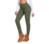 Generisch Legging en velours allemand pour femme avec taille haute dans un design décontracté uni comme pantalon de yoga chaud avec coupe ajustée, Vert armée., S