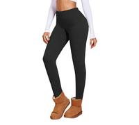 Generisch Legging en velours allemand pour femme avec taille haute dans un design décontracté uni comme pantalon de yoga chaud avec coupe ajustée, Noir , S