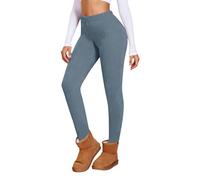 Generisch Legging en velours allemand pour femme avec taille haute dans un design décontracté uni comme pantalon de yoga chaud avec coupe ajustée, bleu, M