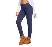 Generisch Legging en velours allemand pour femme avec taille haute dans un design décontracté uni comme pantalon de yoga chaud avec coupe ajustée, bleu foncé, L