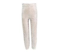 Generisch Legging imprimé léopard scintillant pour fille comme pantalon de danse avec stretch pour les performances d'entraînement Coupe confortable, argenté, 3-4 ans