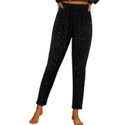 Generisch Legging métallique pour femme - Argenté - Paillettes - Grandes tailles - Paillettes - Tenue du Nouvel An - Élégant - Paillettes - Disco Rave - Pantalon opaque à paillettes, Noir , L
