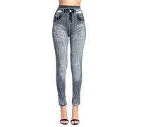 Generisch Legging pour femme aspect jean épais taille haute avec taille haute tendance Legging gainant Treggings Streetwear Pantalon skinny Jeans Slim Fit Pantalon décontracté Étirement Slim Taille