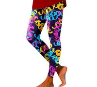 Generisch Legging pour femme - Imprimé fluo coloré des années 80 - Taille haute - Legging de yoga - Collants - Costume de carnaval - Costume d'aérobic - Costume de Noël - Pantalon festif, O Rose chaud