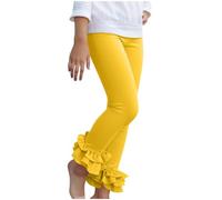 Generisch Legging pour fille, enfant, tout-petit, pantalon évasé uni côtelé, taille élastique, pantalon à volants, confortable et décontracté, pantalon de loisirs, vêtements de loisirs, jaune, 11 ans
