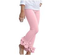 Generisch Legging pour fille, enfant, tout-petit, pantalon évasé uni côtelé, taille élastique, pantalon à volants, confortable et décontracté, pantalon de loisirs, vêtements de loisirs, Rose 1, 9 ans