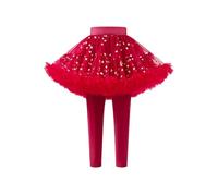 Generisch Legging sans pied pour petite fille avec jupe tutu à volants, jupe extensible, rouge, 18-24 mois