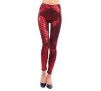Generisch Legging tendance pour femme avec effet brillant comme couche de base élégante pour une coupe plus mince et haute, rouge, L