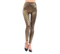 Generisch Legging tendance pour femme avec effet brillant comme couche de base élégante pour une coupe plus mince et haute, or, XL