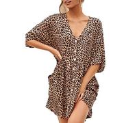 Generisch Léopard ouvert Femmes Branches Robe Mode Décontractée Femmes Bouton Imprimé Sexy Robe Femmes Wrap Robe Manches Longues, marron, M