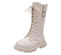 Generisch Les chaussures d'hiver pour filles et enfants sont des bottes plates confortables et douces, bottes de princesse à lacets à la mode, Blanc., 31.5/32 EU