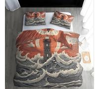 Generisch Leuchtturm am Meer Bettwäsche 135×200, Natürlich und heilend Mikrofaser Bettwäsche-Set, Bequemer Weicher Bettbezug und 2 Kissenbezüge 80×80, mit Reißverschluss, für Männer, Frauen NP350