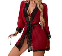 Generisch Lingerie exquise pour femme - Chemise de nuit en dentelle avec design creux séduisant - Motif tendance pour un résultat ultime, Bordeaux, L