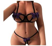 Generisch Lingerie Femme Body Rouge Ensemble de Lingerie Creux Ensemble Deux Pièces Soutien-gorge Tanga Vêtements de Nuit pour Femmes Pyjama à Lacets Lingerie Femme Ensemble, Noir , S