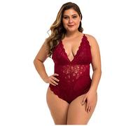 Generisch Lingerie Femme Sexy Lingerie Sexy Sous-vêtements Sex Lingerie Taille Sexy Sous-vêtements Dos nu Col V Femmes Body Pyjamas 14XL Plus Dentelle, Bordeaux, XXL