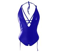 Generisch Lingerie pour Femmes Grande Taille Teddy Body Lingerie Encolure en V Lacets Liés avec Tanga Ensemble S 5XL, bleu, 3XL