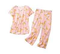 Generisch Lingerie sexy Ensemble pyjama en coton pour femme Ensemble mignon 2 pièces confortable d'été col en V T-shirt à manches courtes Pyjama court pour femme amusant, Orange, XXL