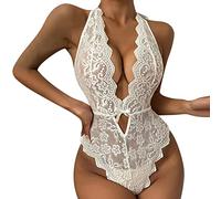 Generisch Lingerie sexy pour femme - Body sculptant - Broderie - Deep V Sling - Corset laqué, Blanc., XL