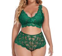 Generisch Lingerie sexy pour femme - Ensemble de sous-vêtements en dentelle avec soutien-gorge et culotte - Grande taille - Soutien-gorge en V profond et slip taille haute - Ensemble de lingerie