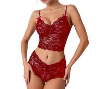 Generisch Lingerie Sous-vêtements Lingerie pour Femme 2 Pièces Ensemble Soutien-gorge et Culotte Transparent Bralette Dentelle Ensemble de Lingerie avec Motif Floral Lingerie Couleur, Bordeaux, 4XL