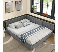 Generisch Lit double 160 x 200 cm, surface en velours, dossier haut, idéal pour les chambres à coucher, les chambres familiales, les grands appartements, convient aux couples et aux familles, gris