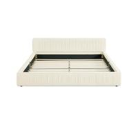 Generisch Lit double de 140 x 200 cm, avec housse en chenille douce comme du velours, en bois d'eucalyptus écologique et cadre en fer solide, facile à monter, beige (sans matelas)