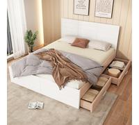 Generisch Lit double en bois, 180 x 200 cm, avec 2 tiroirs, moderne, avec cadre de lit et sommier à lattes, 207 x 80 x 185 cm (L x H x l), en chêne/blanc (sans matelas)
