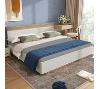 Generisch Lit double en bois flottant, avec tête de lit, cadre de lit et sommier à lattes, 205 x 164 x 90,5 cm (H x l x H), en chêne Sonoma/blanc, sans matelas