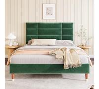 Generisch Lit double rembourré, avec sommier à lattes, 140 x 200 cm, cadre de lit rembourré avec tête de lit, en velours vert foncé, pour adultes et adolescents, matelas non inclus