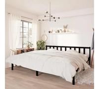 Generisch Lit futon robuste en pin massif avec sommier à lattes et support de tête de lit, peut être utilisé comme lit double, convient pour la chambre à coucher, noir, 200 x 200 cm