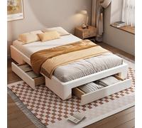 Generisch Lit plat de 140 x 200 cm, trois compartiments de rangement, sans tête de lit, couleur beige
