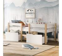 Generisch Lit pour enfant avec tiroir et protection anti-chute, en pin massif, 90 x 190 cm, blanc et chêne